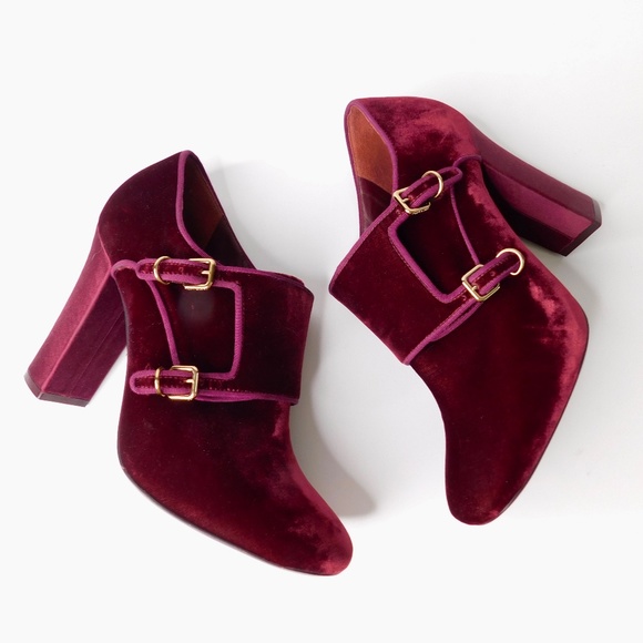 Tory Burch Shoes - TORY BURCH Carley Velvet Ankle Boots Booties Garnet Red Buckles ~ 10 1/2
